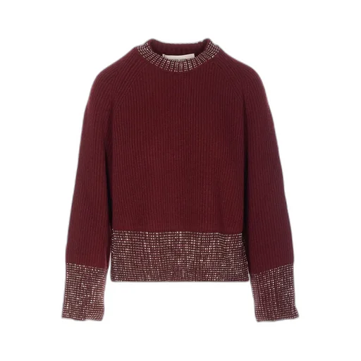 Ribbed Knit Sweater With Embellished Trim