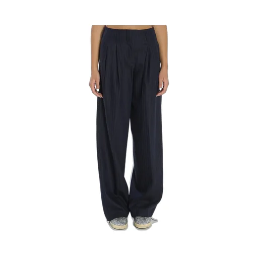 Pinstripe Pleated Wide-Leg Trousers