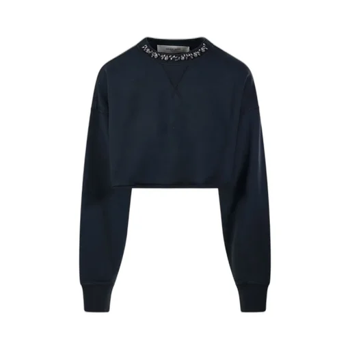 Cropped Sweatshirt With Embellished Neckline