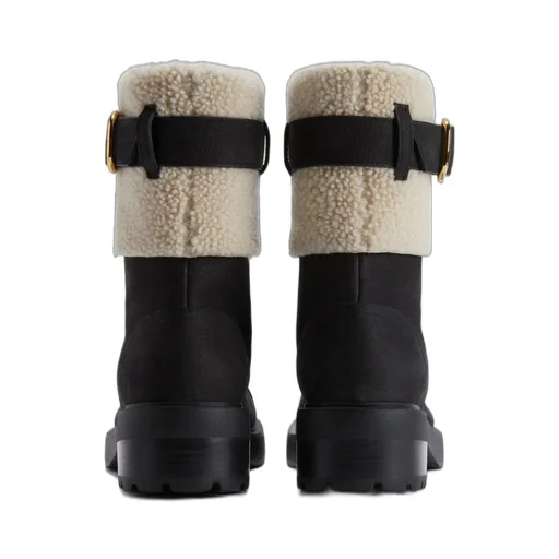Shearling-Trimmed Leather Boots
