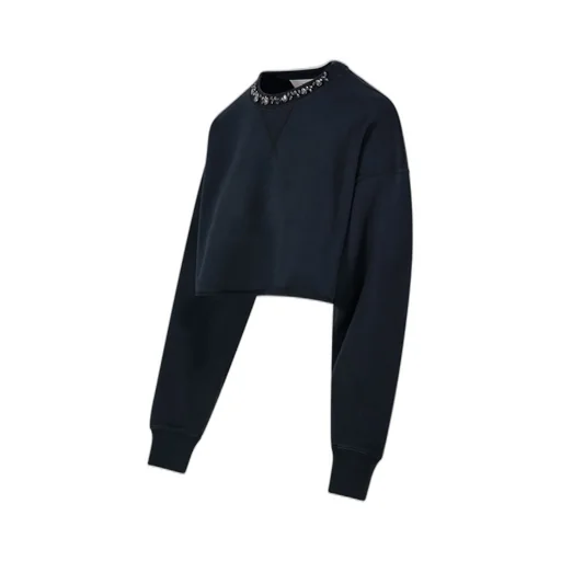 Cropped Sweatshirt With Embellished Neckline