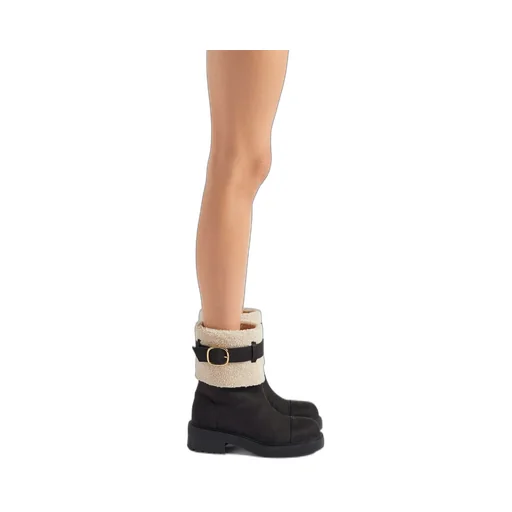 Shearling-Trimmed Leather Boots