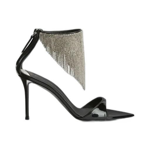 Ankle Strap Sandals With Crystal Fringe