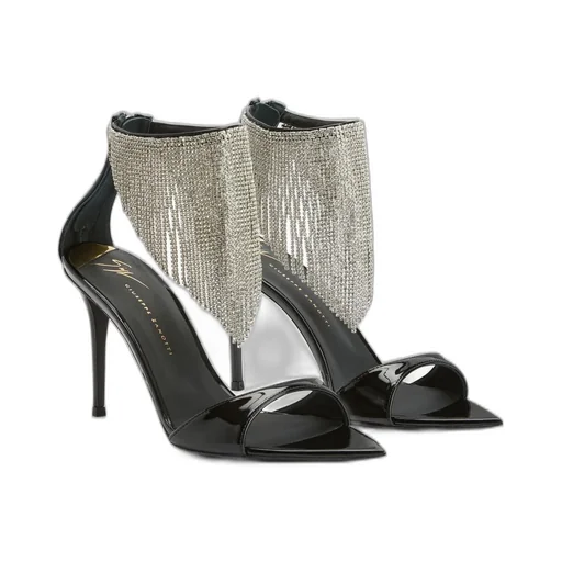 Ankle Strap Sandals With Crystal Fringe