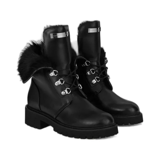 Lace-Up Boots With Fur Trim