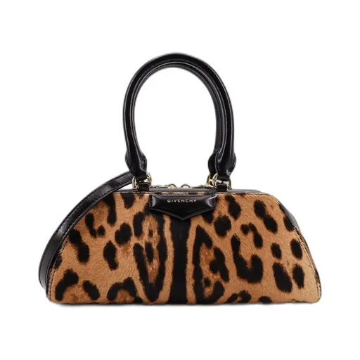 Leopard Print Calf Hair Top Handle Bag