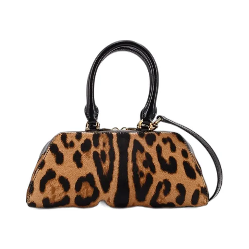 Leopard Print Calf Hair Top Handle Bag
