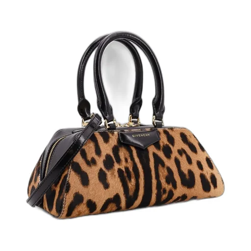 Leopard Print Calf Hair Top Handle Bag