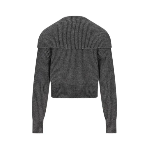 Ribbed Knit Cardigan With Oversized Collar