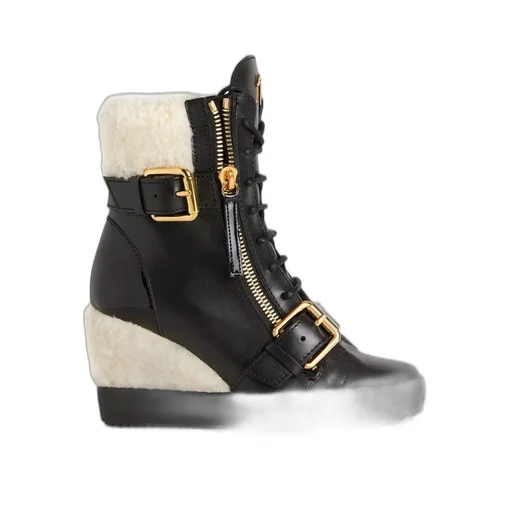 High-Top Wedge Sneakers With Fur Trim