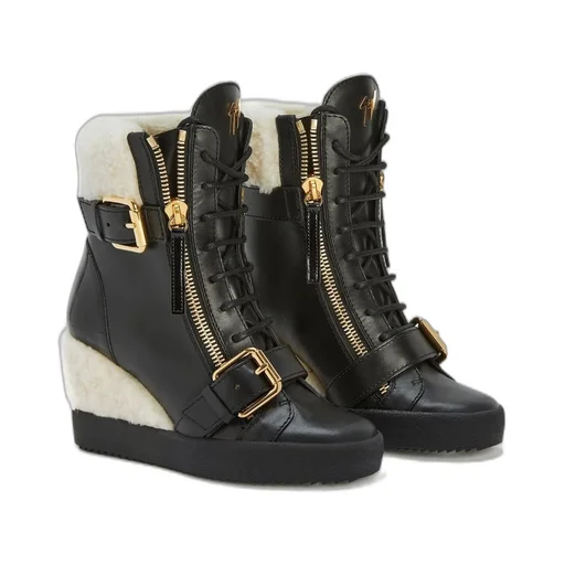 High-Top Wedge Sneakers With Fur Trim