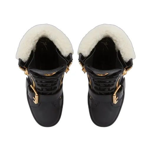 High-Top Wedge Sneakers With Fur Trim