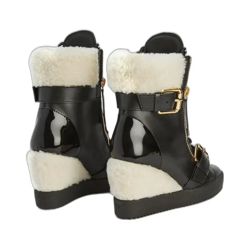 High-Top Wedge Sneakers With Fur Trim