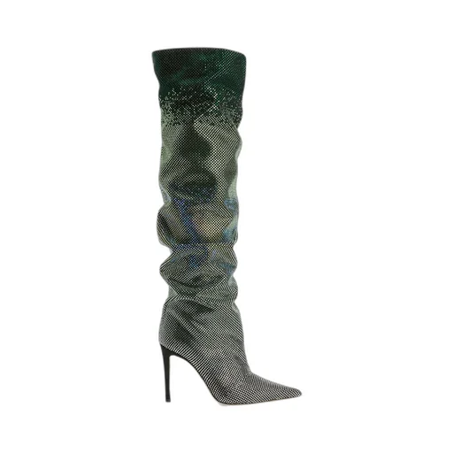 Ruched Crystal Knee-High Boots