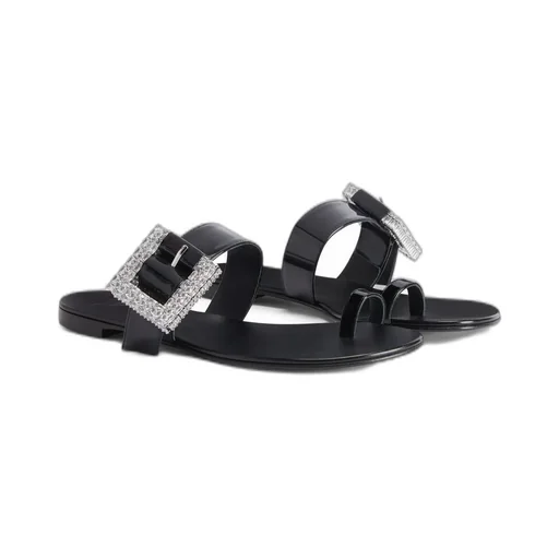 Flat Sandals With Embellished Buckle