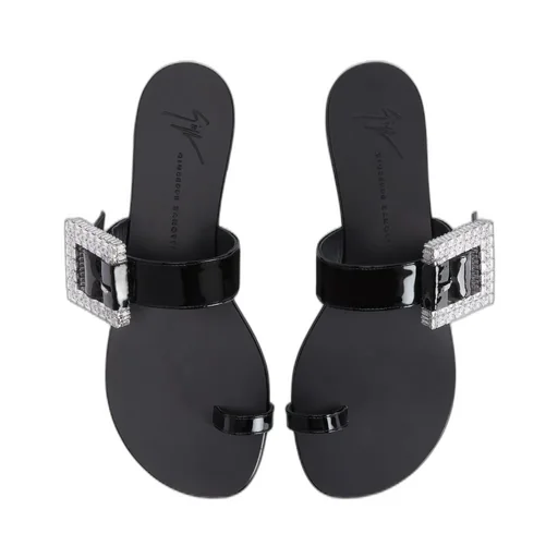 Flat Sandals With Embellished Buckle