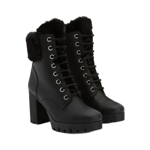 Lace-Up Faux Fur Trimmed Boots