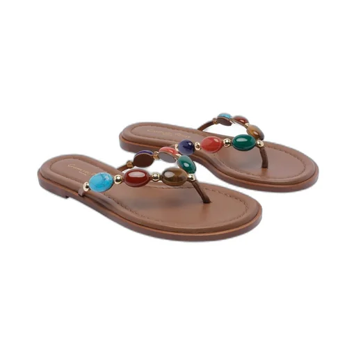 Thong Sandals With Gemstone Embellishment