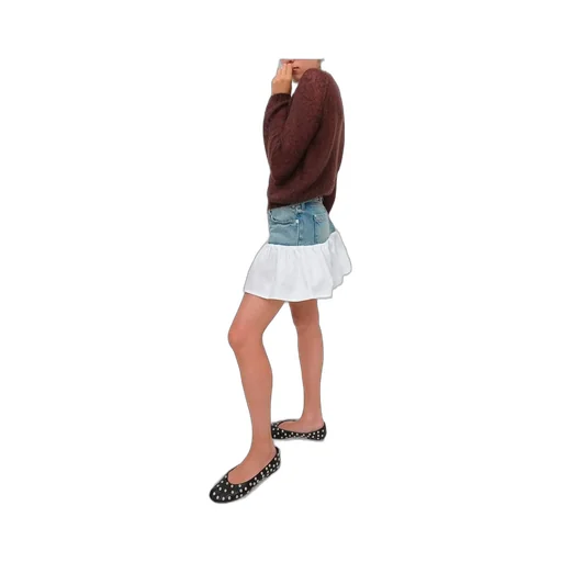 Denim Skirt With Ruffled Poplin Trim