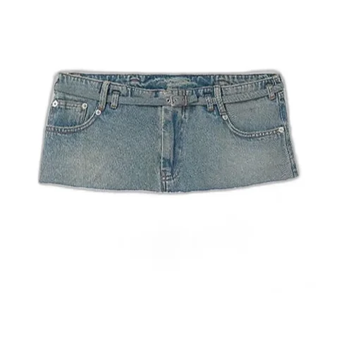 Denim Skirt With Ruffled Poplin Trim