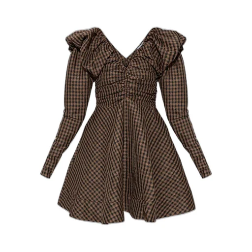 Gingham Puff-Sleeve Mini Dress