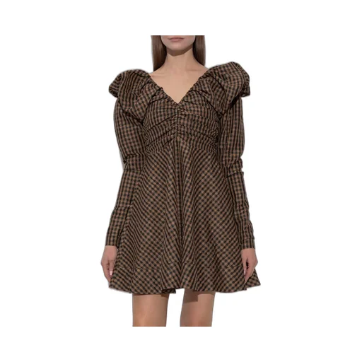 Gingham Puff-Sleeve Mini Dress