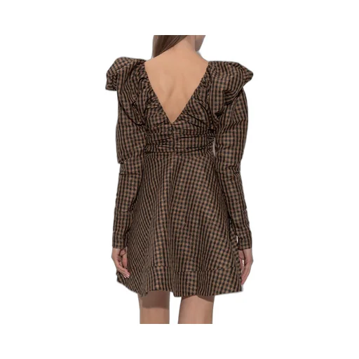 Gingham Puff-Sleeve Mini Dress
