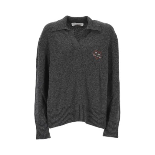Collared Sweater With Heart Embroidery