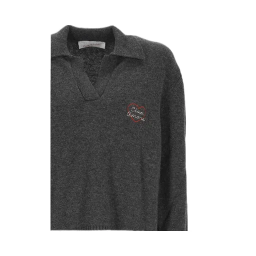 Collared Sweater With Heart Embroidery