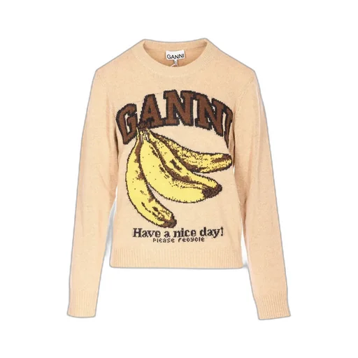 Sweater With Bananas And Logo Ganni