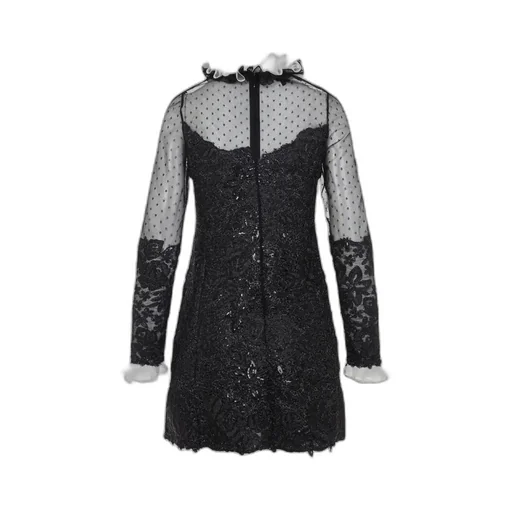 Sheer Lace Mini Dress With Ruffle Collar