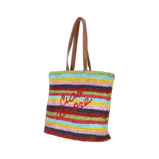Striped Straw Tote Bag