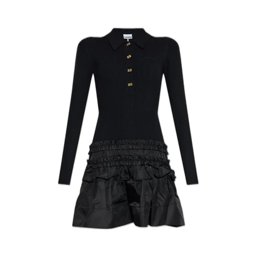 Ribbed Polo Dress With Ruffles