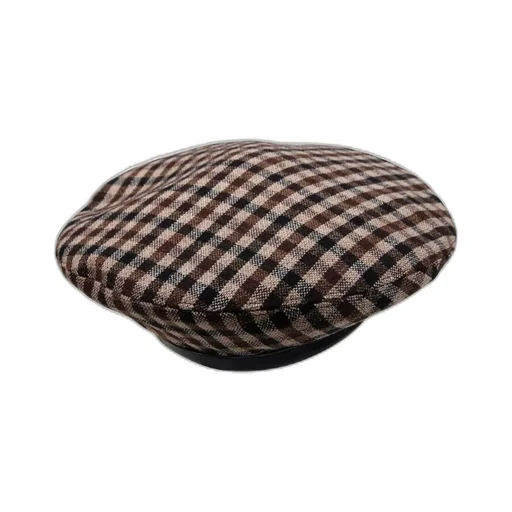 Checked Wool Blend Beret