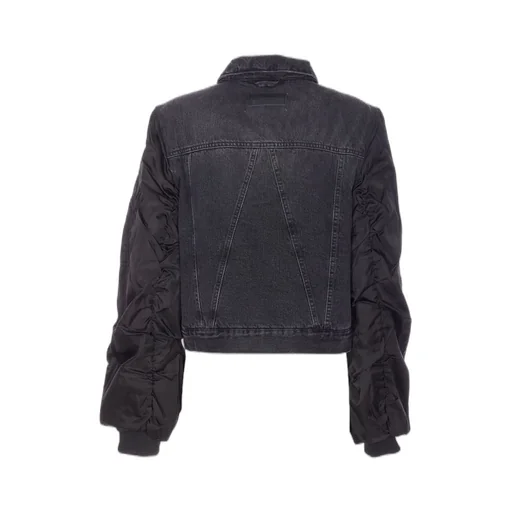 Denim Bomber Jacket With Ruched Sleeves