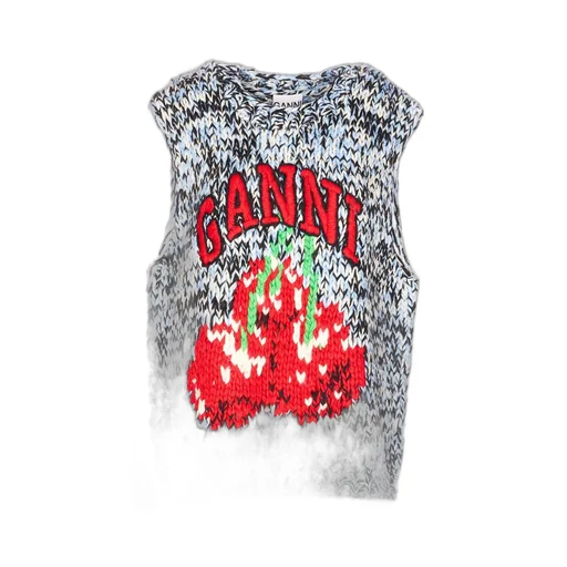 Knitted Vest With Cherry Appliqué