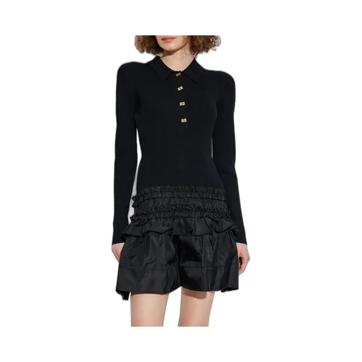 Ribbed Polo Dress With Ruffles