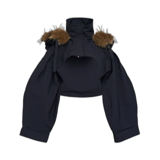 Cropped Puffer Jacket With Faux Fur Trim