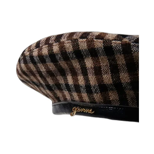 Checked Wool Blend Beret