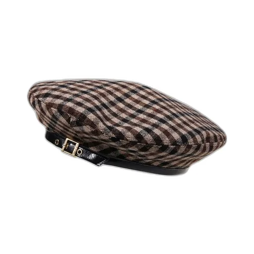 Checked Wool Blend Beret