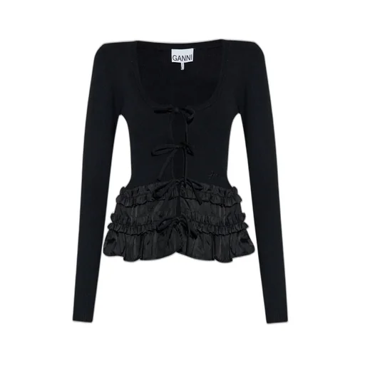 Ribbed Knit Top With Ruffled Trim