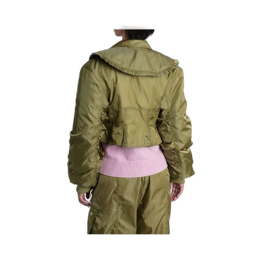 Cropped Bomber Jacket With Ruffled Collar