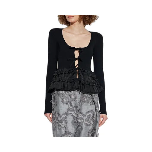 Ribbed Knit Top With Ruffled Trim