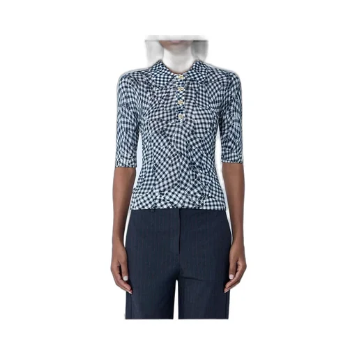Gingham Print Collared Top