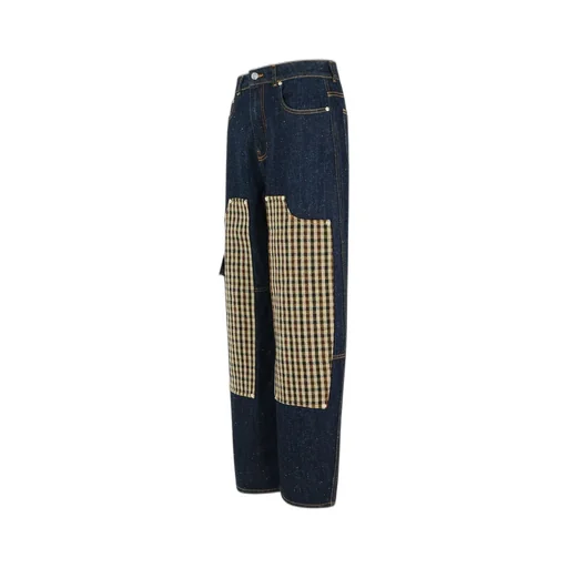 Wide-Leg Jeans With Plaid Inserts