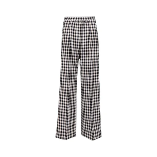 Wide-Leg Checked Trousers