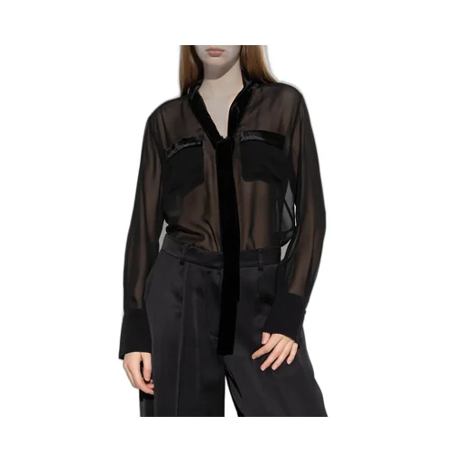 Sheer Silk Blouse With Velvet Trim