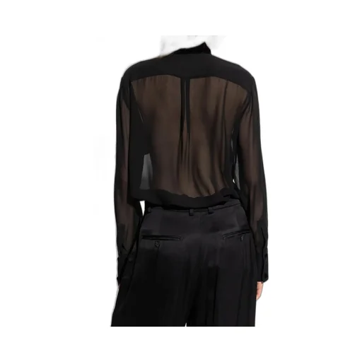 Sheer Silk Blouse With Velvet Trim
