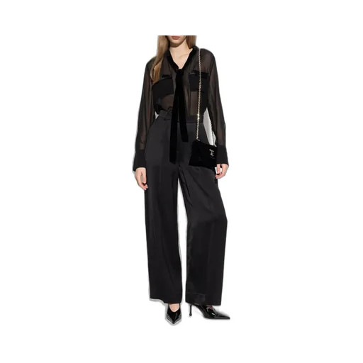 Sheer Silk Blouse With Velvet Trim