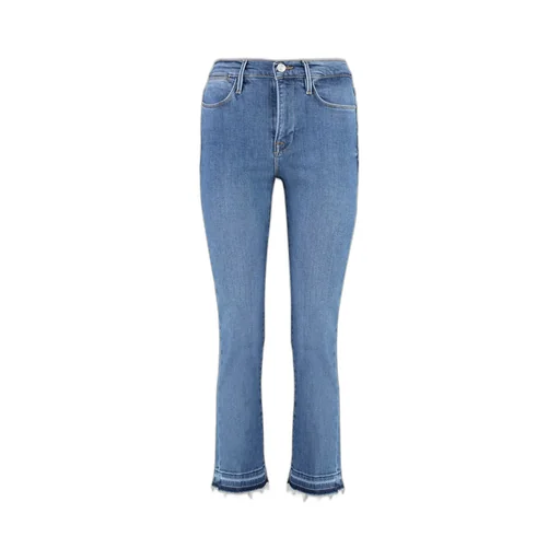 High-Rise Straight Leg Jeans With Frayed Hem